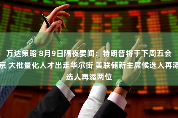 万达策略 8月9日隔夜要闻：特朗普将于下周五会见普京 大批量化人才出走华尔街 美联储新主席候选人再添两位