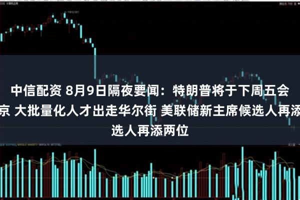 中信配资 8月9日隔夜要闻：特朗普将于下周五会见普京 大批量化人才出走华尔街 美联储新主席候选人再添两位