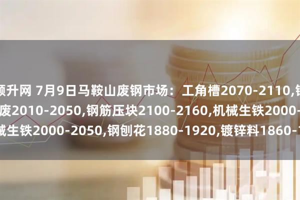 顺升网 7月9日马鞍山废钢市场：工角槽2070-2110,钢板料2110-2150,重废2010-2050,钢筋压块2100-2160,机械生铁2000-2050,钢刨花1880-1920,镀锌料1860-1900,不含税。