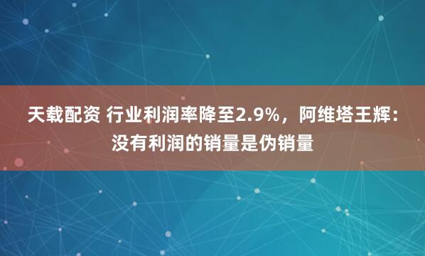 天载配资 行业利润率降至2.9%，阿维塔王辉：没有利润的销量是伪销量